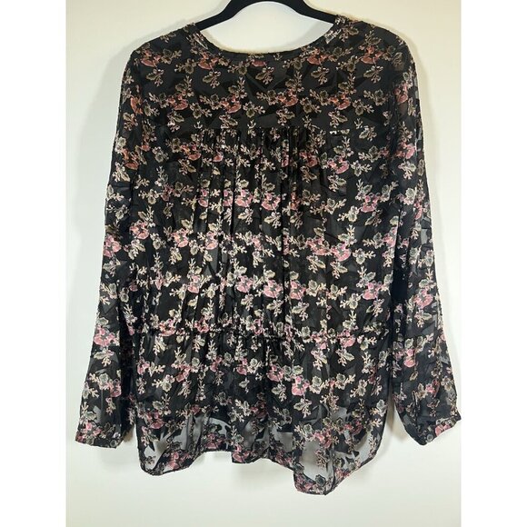 Rebecca Taylor black pink floral whimsigoth velvet burnout blouse 6 sheer grunge - Picture 2 of 12